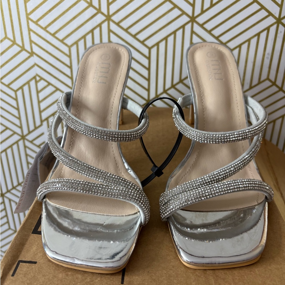 Silver Strappy Rhinestone Heels size 9